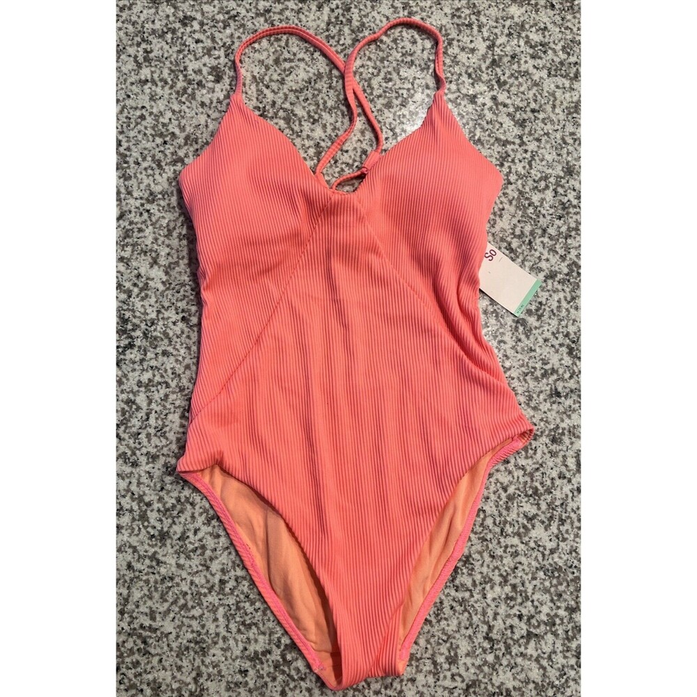 So Women's Pink/ Salmon Medium Lace One Piece Swimsuit, Double Layer, Soft.